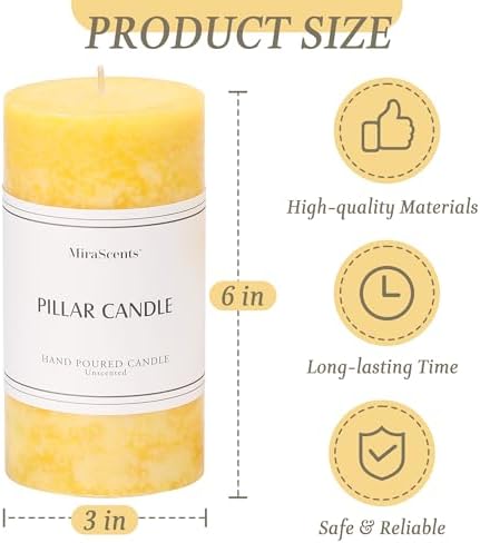 3x6 Inch Yellow Pillar Candles Set of 3,Hand-Poured Unscented Pillar Candle - Image 3