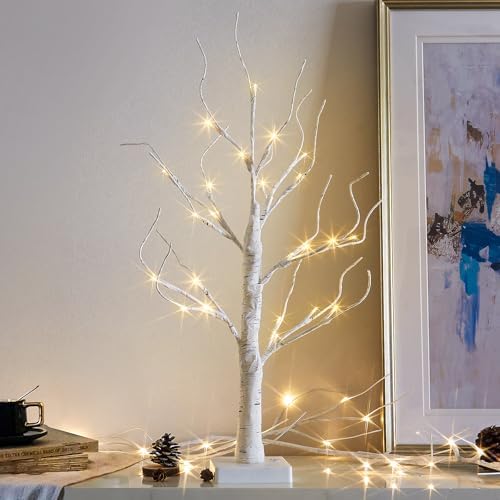 Lighted Tree, White Birch Tree with LED Lights, Prelit Artificial Tree with Timer, Centerpiece Tree Light for Christmas Decorations, Light Up Tabletop Tree Home Decor (2 FT, Warm White) by Vanthylit