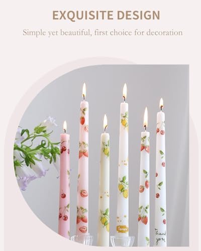 Fruit Colored Taper Candle Dripless Tall Candlesticks 10inch Handmade Unscented Long Candle Stick Smokeless Tapered Holiday Party Celebrate Candle，6pcs - Image 5