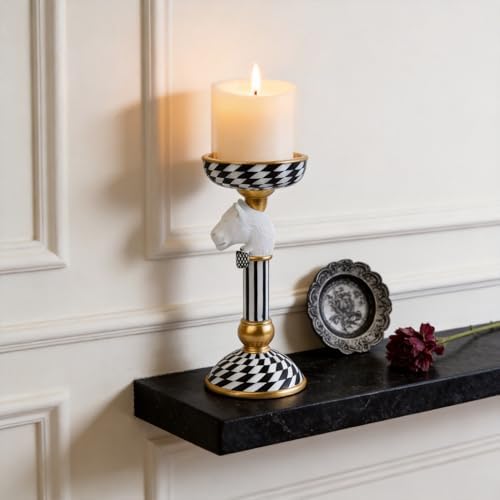 Checkered Animal Candle Holders, Resin Black White Checkered Tiger Head Candlestick Holders, Cute Black-and-White Pillar Candle Stand Home Decorations (Cheetah) - Image 4