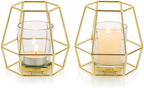 NUPTIO Gold Geometric Tealight Candle Holders, Set of 2 by Nuptio
