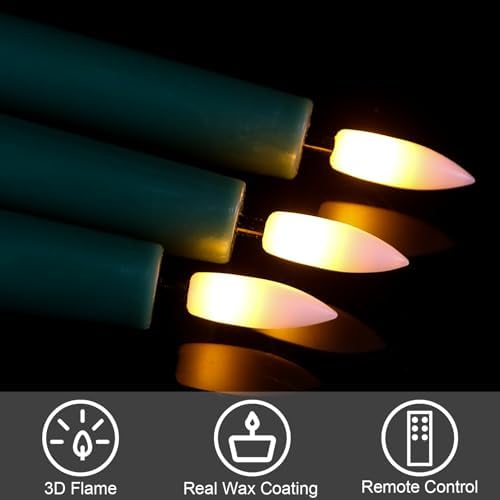 GenSwin Flameless Taper Candles with Remote Timer, Real Wax LED Flickering Candlesticks Battery Operated 3D Wick for Wedding, Party, Home(Christmas Green, 9.84", Set of 3) - Image 2