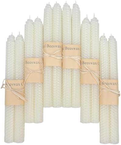 Lacaser Natural Beeswax Taper Candles Bulk Set, 9" Long Candlesticks, Dripless & Unscented, 4 Hour Burn Time, 12 Pack in White by PureWaxPureNature