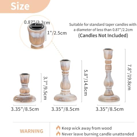 NUPTIO Wooden Taper Candle Holders, Set of 6 White Candlesticks - Image 2