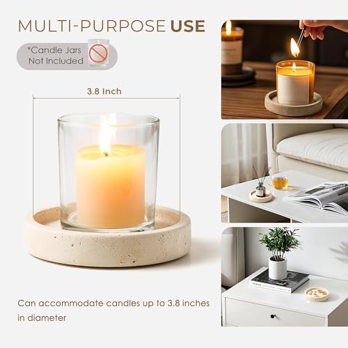 Candle Holders Italy Premium Natural Marble Candlestick Holder for Jar Pillar Candles Large Round Coaster Plate Jewelry Tray Centerpiece for Wedding Dining Table Home Decor Beige (WH063) - Image 3