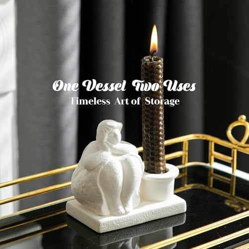 White Candle Holder, Handmade Ceramic Girl Candlestick Holders, Taper Candlelight Stand for Home Decor, Table Centerpiece and Coffee Table Decor - Image 7