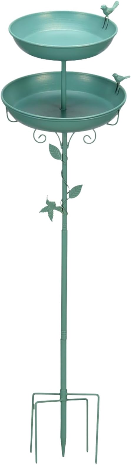 Bird Bath for Outside Green 2-in-1 Freestanding Garden Birdbath | Metal bird bath with floral scroll 5-Pronged Base Deep large bowl for birds drinking & bathing Yard patio landscape decor