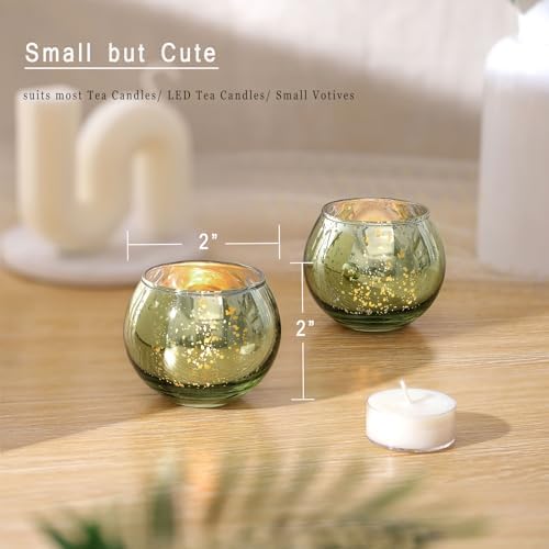 12 Pcs Green Candle Holder for Wedding Decor- Sage Green Mercury Glass Votives for Bridal Shower, Tea Party Table Centerpieces, Vintage Rustic Wedding - Image 2