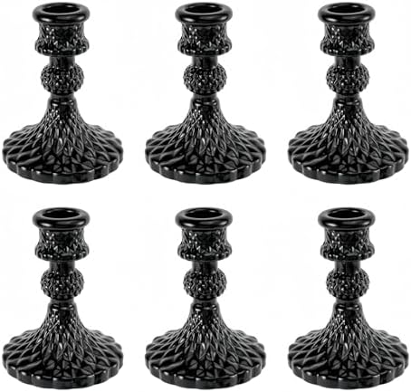 Black Glass Candlestick Holders, Taper Candle Holders, Set of 6 by ECHFSM