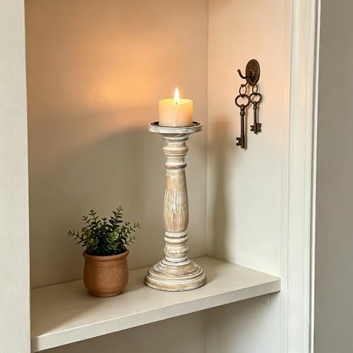Hosley Farmhouse Wood Pillar Candle Holders Set of 2 – 12” Distressed Finish Tall Candlesticks for Table Centerpieces, Living Room, Wedding & Rustic Home Décor - Image 4