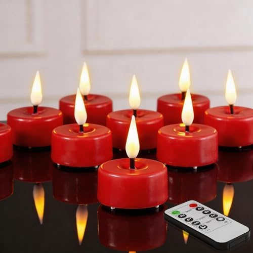 Eywamage Red Flameless Tealights with Remote Batteries, Flickering Real Wax LED Tea Votive Candles Proposal Decor Set of 10 by EywamageCandles