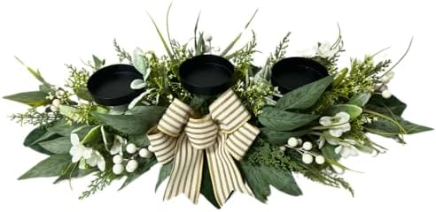 Svndlyn 26 Inch 3 Candle Holder Centerpiece with Greenery and Striped Bow - Image 2