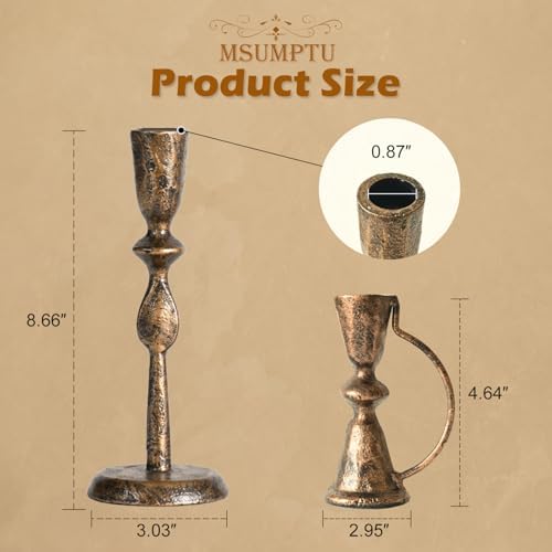 Candle Sticks Holder Decor, Set of 2 Vintage Autumn Copper Candle Holders, Modern Decorative Tapered Candlestick Holders Centerpiece for Dining Table Centerpiece, Wedding, Party Decor - Image 3