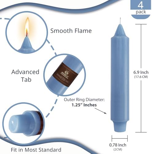 NJAO HOO Grey Blue Short Taper Candle 7 Inch Candlesticks Unscented Dripless Tapered Candle Set for Home Decor Wedding Party Dinner Candles, 4 Pack - Image 3