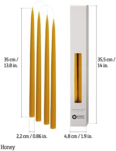 Kunstindustrien® Taper Candles – Set of 4, 13.8" – Made in Denmark, Long Burning Candles 15h, Unscented & Smokeless Candlesticks – Elegant Tall Candles for Weddings, Dinners & Home Decor (Honey) - Image 3