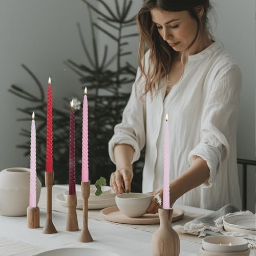 Red Taper Candles Stick Spiral Dripless Taper Candles-Set of 12 for Decoration Weddings Party Church-Unscented Candles,10inch(F-Gradient red) - Image 3
