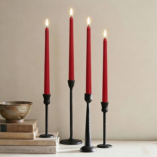 Red Flameless Taper Candles LED Candlesticks with Remote Set of 4 - Image 2