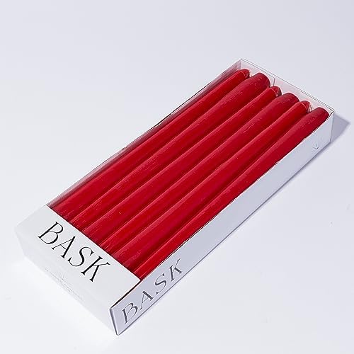 Bask 10-inch Taper Candles - Unscented and Dripless - Burns for 8 Hours - Home Decor for Dinner Table, Kitchen, and Bedroom - Perfect for a Romantic Date or Anniversary - 12-Pack - Red - Image 4
