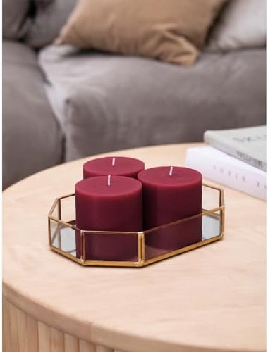 CANDWAX 3x3 Pillar Candles Set of 3 - Rustic Unscented No Drip Burgundy Candles for Home Decor, Weddings, Centerpieces - Image 4