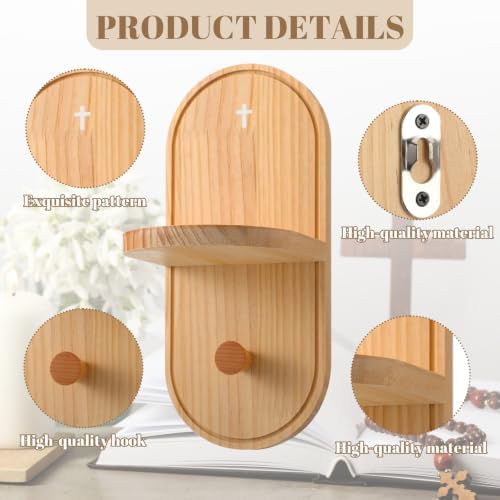 Yinkin 2 Pcs Wooden Christian Rosary Prayer Shelf with Candle Holder - Image 3