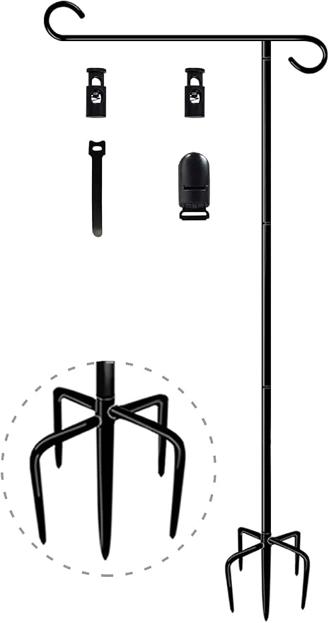 49 Inch Garden Yard Flag Stand Holder with 5 Forked Base for 12 X 18 Sign Decoration, 1 Pack