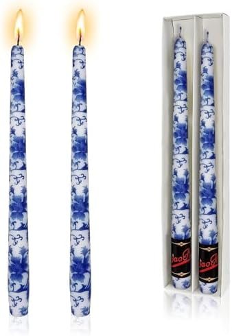 NJAO HOO Candlesticks 10 in Straight Taper Candles Hand Printed Blue and White Candlesticks Unscented Tall Tapered Candle Sticks for Home Garden Decor by NJAOHOO