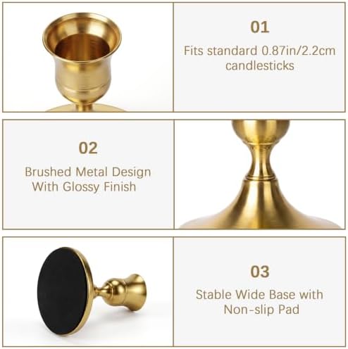 12 Pcs Vintage Gold Taper Candle Holders,Vintage Gold Candlestick Holders - Image 6
