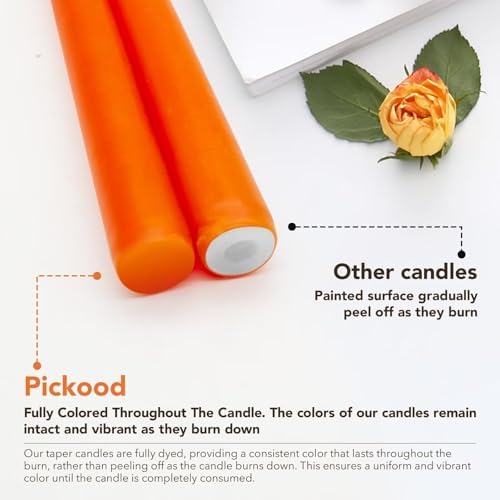 New Burning Formula Unscented Dripless 10-Inch Taper Candles Set of 12 - Orange, for Wedding, Dinner - Smokeless, Long Burning - Hand Poured, Colored Tall Candlesticks - Naranja - Image 3