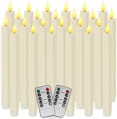 24-Pack Flameless Taper Candles, 9.25 Inch Battery Operated LED Candlesticks with Remote & Timer - Realistic Flickering Flame, Warm Ivory, Safe Smokeless for Wedding Christmas Church Party Home Decor by Grcdoyvl