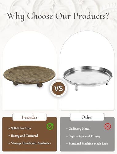 Gold Pillar Candle Holder: 4.6" Cast Iron Candle Tray and Plate - Image 3