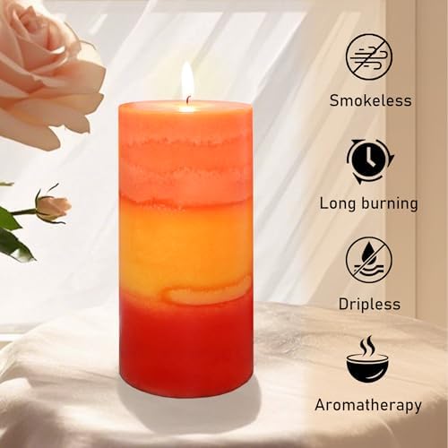 3×6 Inch Orange Pillar Candles, Pumpkin Scented Pillar Candles - Long Burning 70+ Hours, Dripless & Smokeless, Aromatherapy Candles for Thanksgiving Day Dinner Table Décor, Set of 3 - Image 3