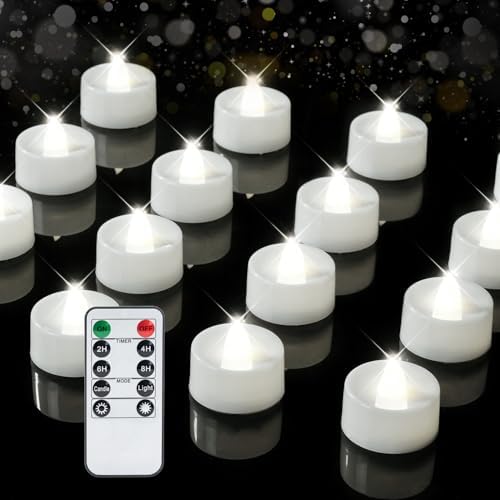 BEICHI 12Pcs Flameless LED Tea Lights with Remote & Timer,White Base,400Hrs by BEICHI