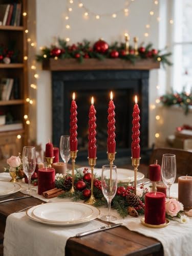 MAITREYA Wine Red Spiral Taper Candle Stick Christmas Twisted Candles Set of 4 for Decoration Weddings Party Church-Unscented Dripless Candles 7.5inch(A-WineRed) - Image 4