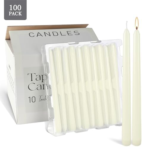 100-Pack Ivory Taper Candles - 10 Inch Dinner Candles with 8-Hour Burn Time, Smokeless & Dripless for Wedding, Party, Home Décor | Unscented Household Candles for Candlesticks & Centerpieces - Image 5