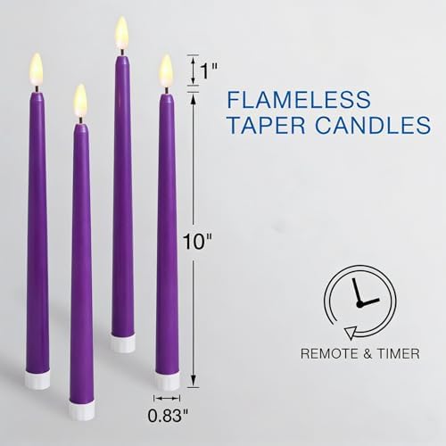 Purple Flameless Taper Candles LED Candlesticks with Remote Set of 4 - Image 4