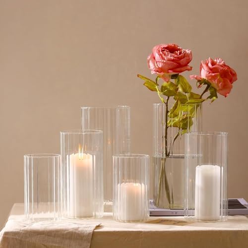 yshengood 6 Pcs Glass Hurricane Candle Holder Ribbed Glass Candle Holder - Elegant & Easy to Use, Perfect for Wedding, Holiday, Party Decor, Home and Event Essential - Image 6