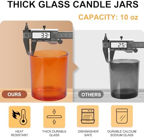 SHOWIN 10 OZ Thick Candle Jars for Making Candles 15 Pcs, Empty Jars with Wood Lids for Candle Making, Sample Container, Clear Orange - Image 2