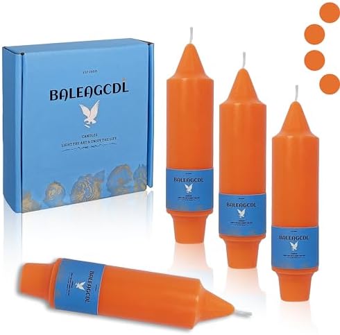 4 Pcs Thanksgiving Pumpkin Orange Taper Candles - 5 Inch Short Handmade Unscented Candles, Slow Burn Smokeless Dinner Candle Sticks for Home Decor Holiday Gifts by BALEAGCDL