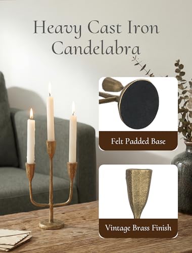 Cast Iron Gold Candelabra: 10.4 Inch Tall Brass Candlestick Holders - Image 4