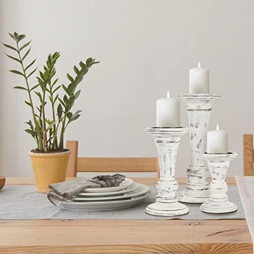 Homebia Design Antique White Wooden Candle Holder Set of 3 – 10, 8, 6 Inch - Image 3