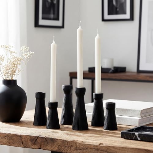 Mumufy 6 Pcs Black Taper Candle Holder Candlesticks, Ceramic Candle Stick - Image 3