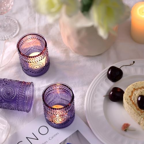 24pcs Purple Votive Candle Holders for Table Centerpieces, Glass Tea Lights Candle Holder for Bridal Shower, Baby Shower Decrations, Boho Tea Party Purple Decor, Gifts for Women - Image 2