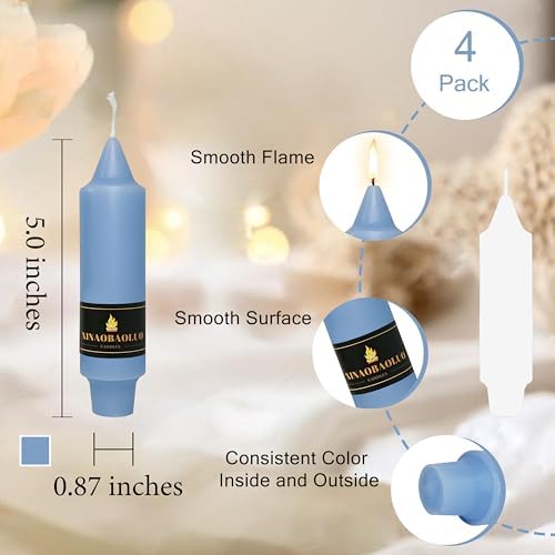 5 inch Short Taper Candle 4 Pack Handmade Dusty Blue Candles Unscented Pastel Candlesticks for Holiday Wedding Dinner Party Seasonal Celebration Birthday Home Decoration - Image 3