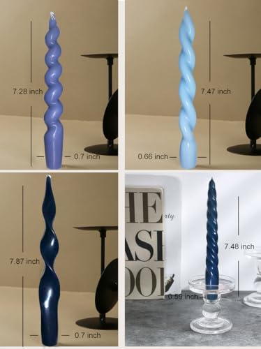4 Pcs Navy & Light Blue Taper Candles, 7.87in Spiral Twisted Candlesticks - Image 6