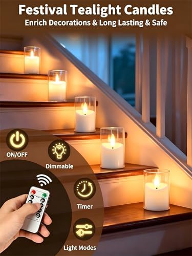 Rechargeable Flameless Tea Light Candles with Timer Remote, 1.7"x2.5" Acrylic Small Votive Electric LED Candles Battery Operated for Halloween Christmas Wedding Decor (Pack of 6, White) - Image 3