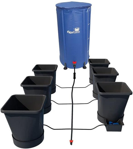 AutoPot 6 Pot XL System with 6.6 Gallon Plastic Pots and No Tank - Self-Watering, Gravity-Fed Hydroponic System (6PotXL - 6.6 Gallon - 25 Gal FlexiTank) Indoor, Black