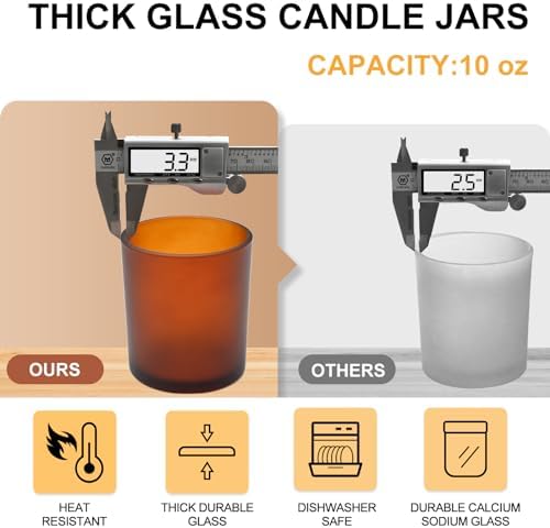 SHOWIN 10 OZ Thick Candle Jars for Making Candles 15 Pcs, Empty Jars with Wood Lids for Candle Making, Sample Container, Frosted Brown - Image 4