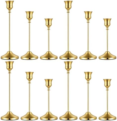 12 PCS Gold Metal Taper Candle Holders Bulk, Candlestick Holders, 7cm Diameter Taper Candle Holder Bulk for Table Centerpieces Candlesticks for Wedding Christmas Home Party Table Decor-23/19/16cm by Unknown
