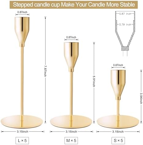 Gold Candlestick Holders, Metal Taper Candle Holders, Bulk Set of 15 - Image 2