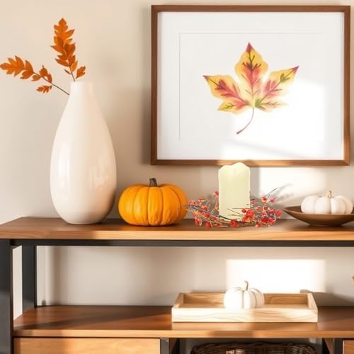 Daifunli 2 Pcs Fall Candle Rings Wreath for Pillar 3.5 Inch Bittersweet Pod | Vintage Autumn Candles Holder, Farmhouse Table Centerpiece, Mini Fall Cabinet Wreath, for Thanksgiving Autumn Kitchen Decor - Image 4